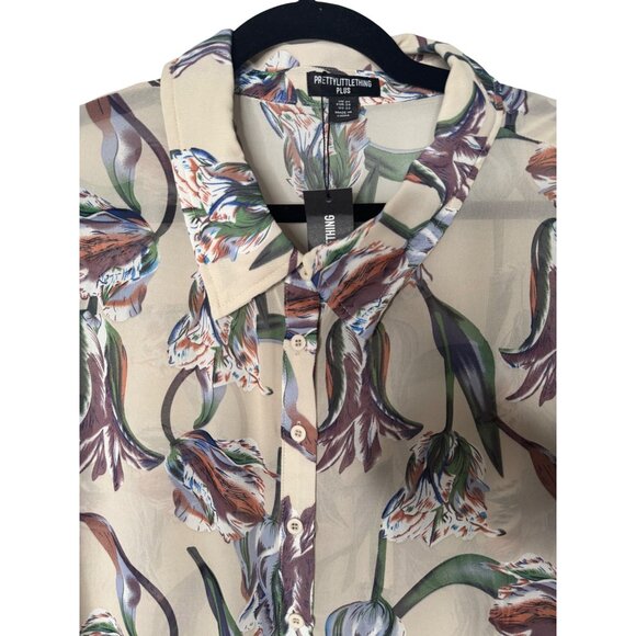 NWT PrettyLittleThing Plus 22 Sheer Floral Button-Up Blouse - Picture 5 of 15
